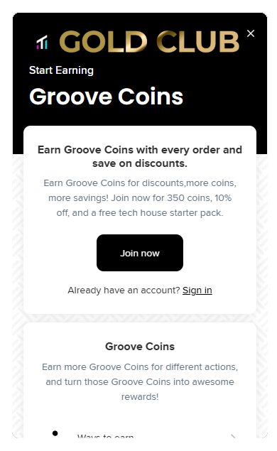 Earn Groove COins With Every ORder nad save on discounts